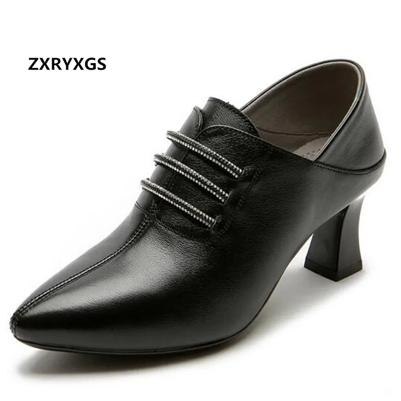 

ZXRYXGS Pointed Deep Mouth Women High Heeled Shoes 2022 Famous New Autumn Fashion Elegance Genuine Leather Shoes Women Pumps