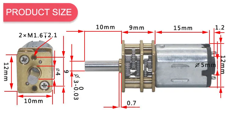 Description Picture 6 of itemBringsmart 3V 6V 12V 15-1500RPM N20 DC Gear Motor Reversed Control Low Noise for DIY Electronic Equipment Toys Mini Machine