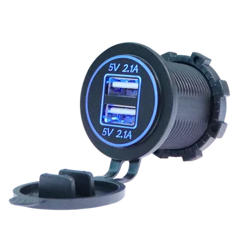 Online Car Dual USB Charger Cover For Motorcycle Auto Truck ATV Boat 12V-24V LED Dual USB Socket Mount Charger Power Adapter