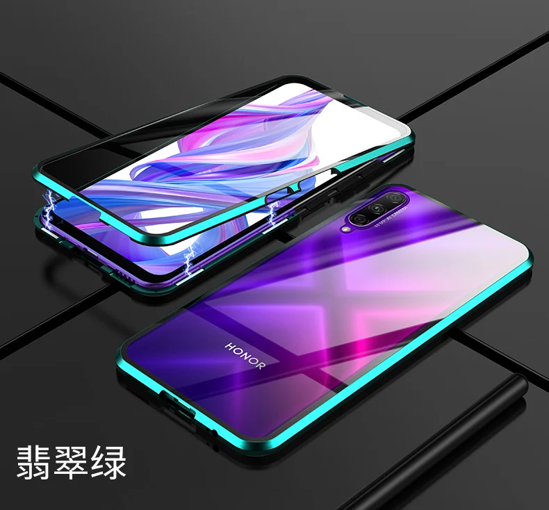 360 Полный Магнитный чехол для телефона huawei Honor 9x mate 20 X P20 Pro двойной стеклянный чехол металлический бампер Honor 9X20 10 8X чехол - Цвет: green