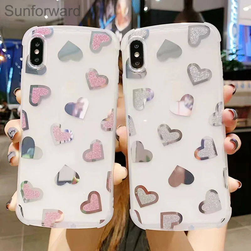 

Mirror Case For iPhone X XR XS Max Case Love Heart Translucent Capa For iPhone 6 6S 7 8 Plus Soft TPU Cute Silicone Glossy Cover