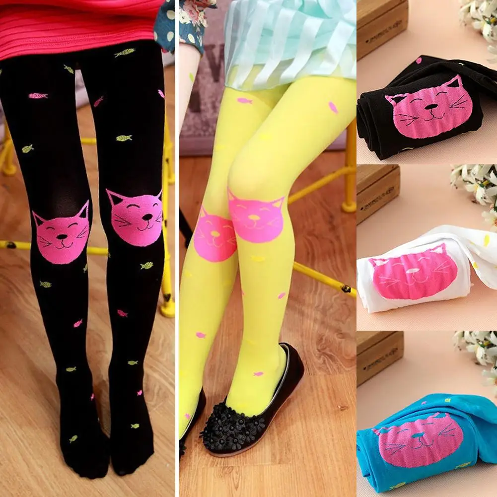 

Autumn Spring Cute Girl Kids Tights Cat Eat Fish Hosiery Pantyhose Skinny Pants Hose Tights New Stretchy Stocking Pants