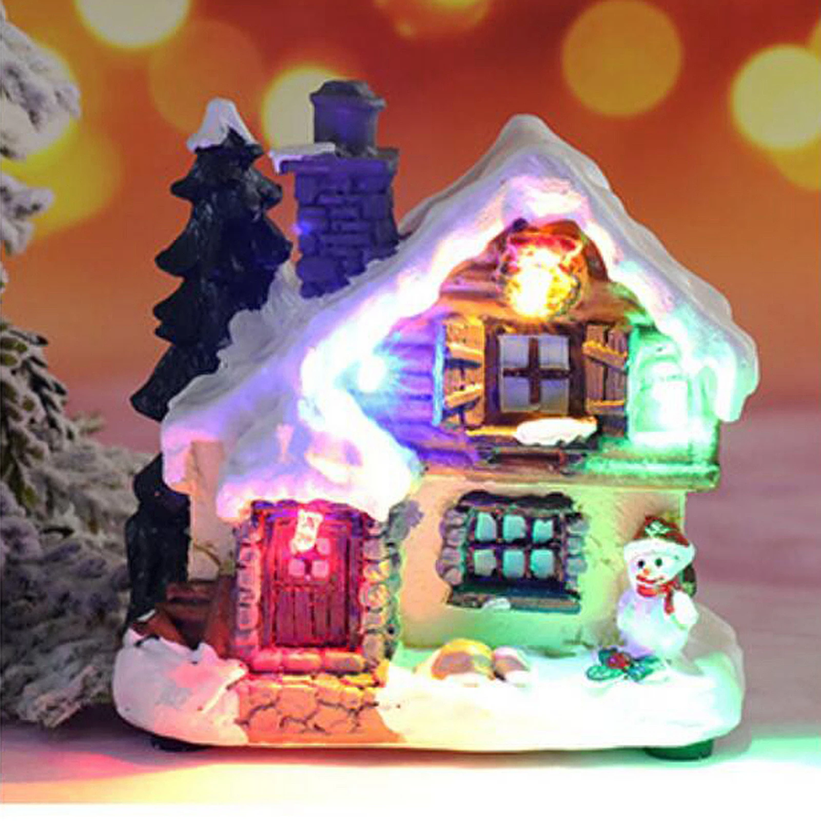 Christmas House Decor LED Light Resin Village Ornament Gift Decoration K