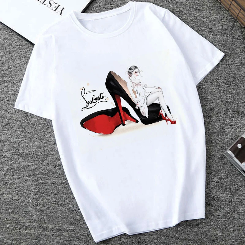 Женские модные футболки на высоком каблуке с принтом Футболка рисунком кота