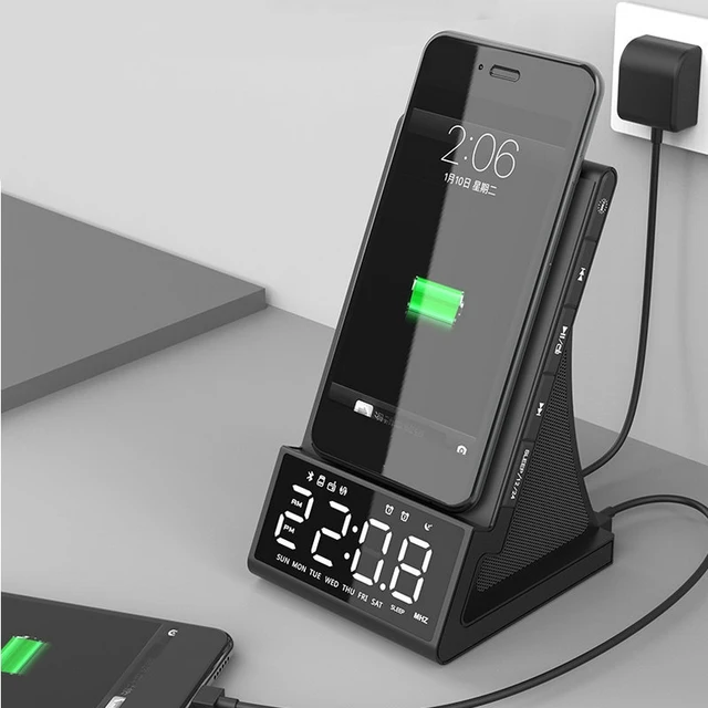 Wireless Charger Smart Alarm Clock Bluetooth Speaker LED Smart Digital Fm Radio Alarm Clock Table Clocks USB Fast Charger Clocks 2