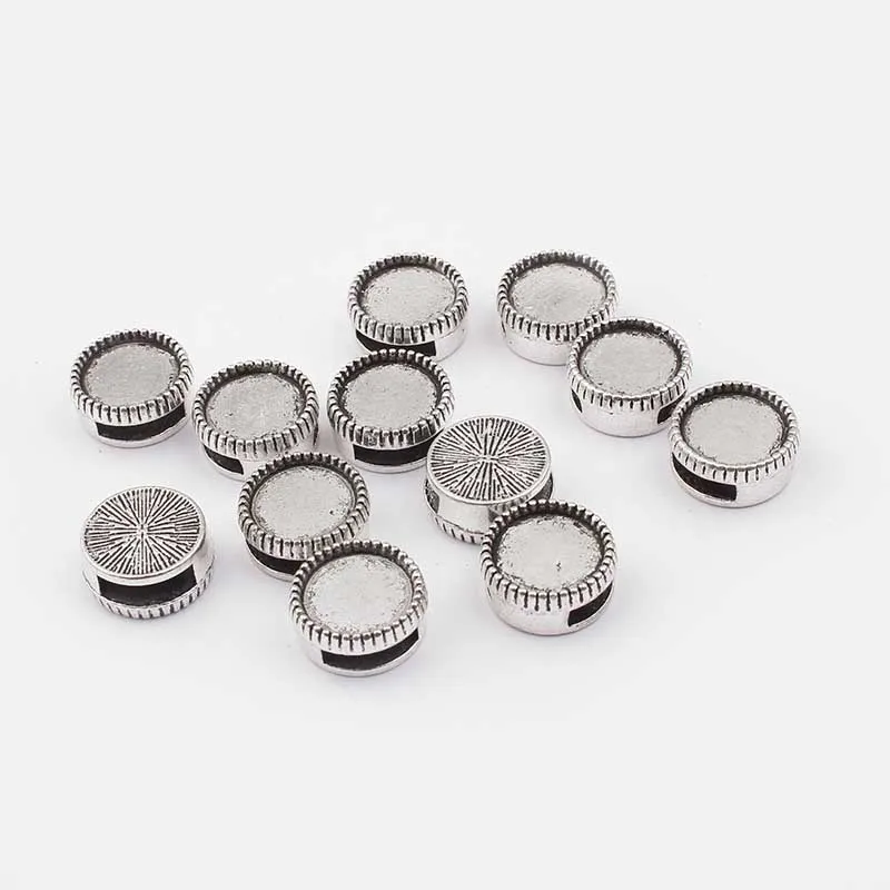 10mm 20 шт античные серебряные 10 мм 12 мм Круглые Пустые Основы для бусин лоток слайдер прокладки для 8 мм 9 мм кожаный шнур браслет ювелирные изделия Сделай Сам - Цвет: 10mm