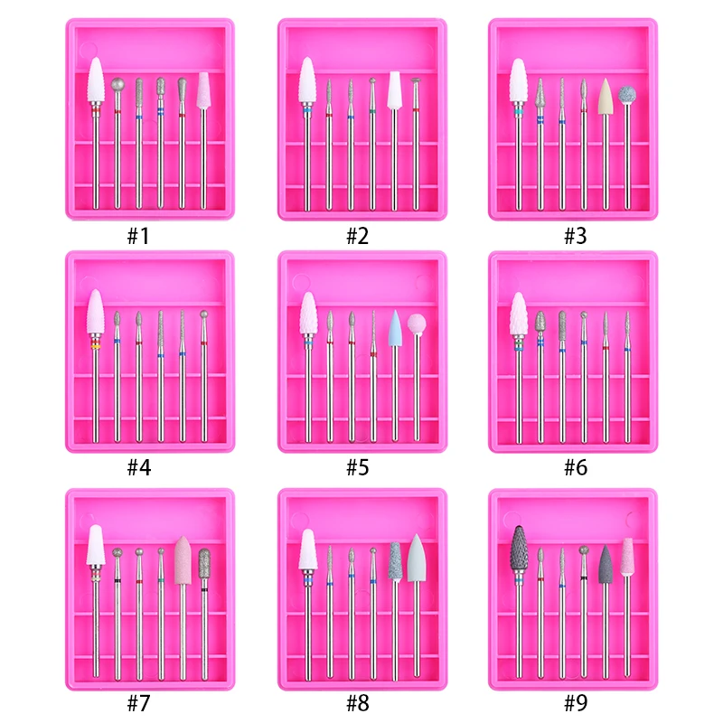  6 Pcs/Box Multi Size Ceramic Electric Nail Drill Set Machine Nail File Tool Bits Electric Cutter Sa