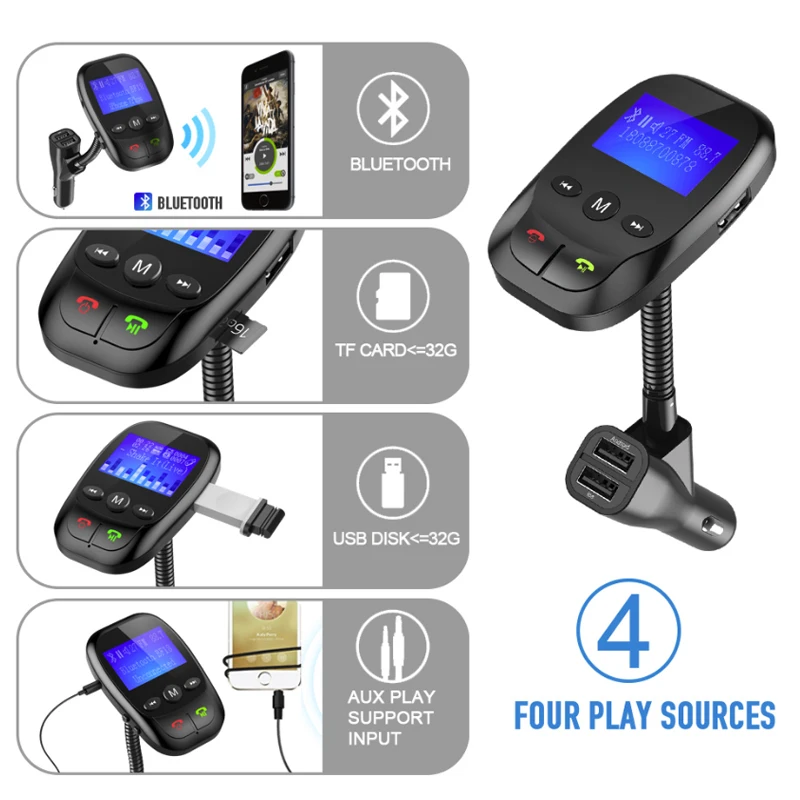 Автомобильный Fm передатчик Bluetooth беспроводной автомобильный радиоприемник AUX