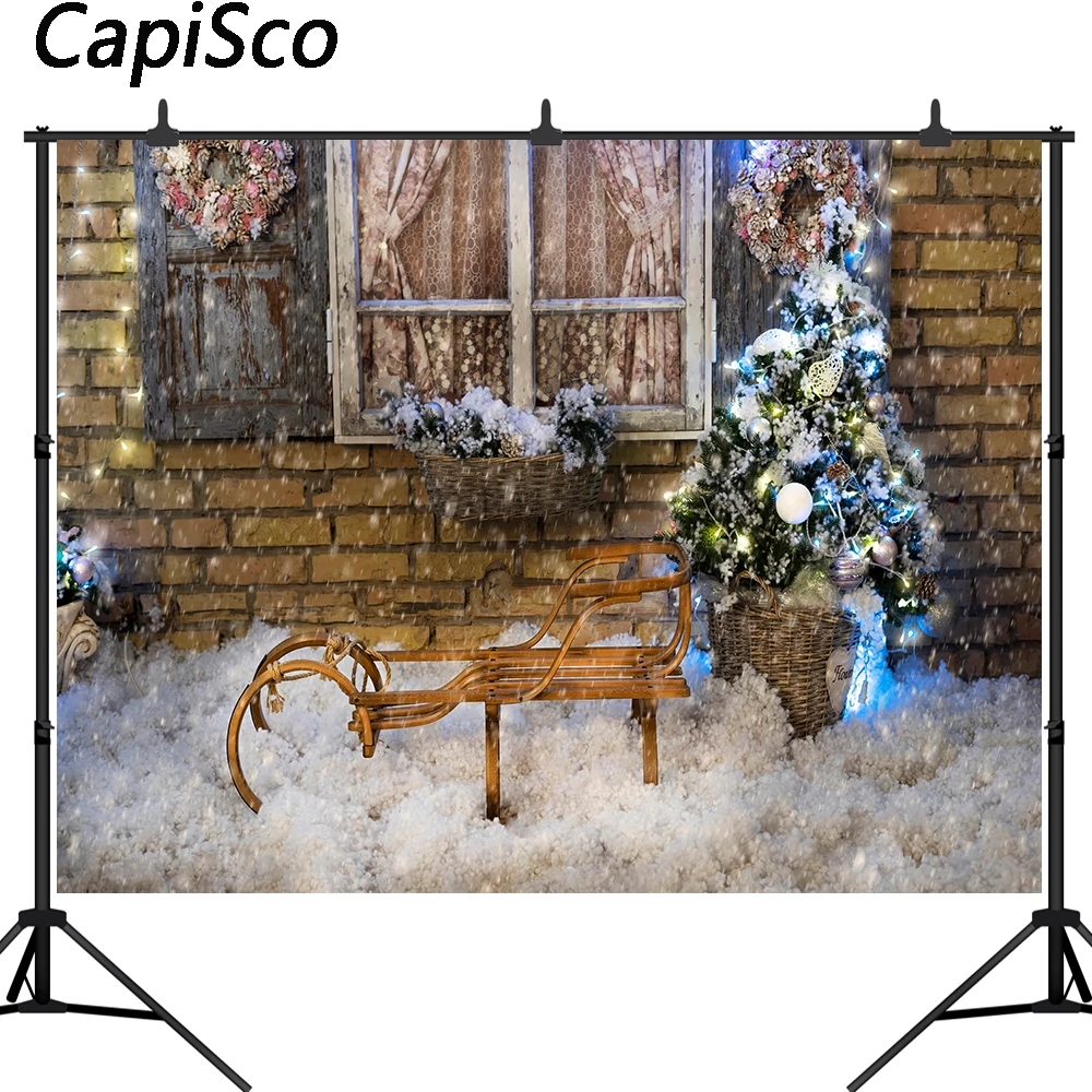 

Capisco Christmas Photography Background Xmas Tree Snowflake Wood Window Backdrop Child Portrait Decoration Props Photo Studio