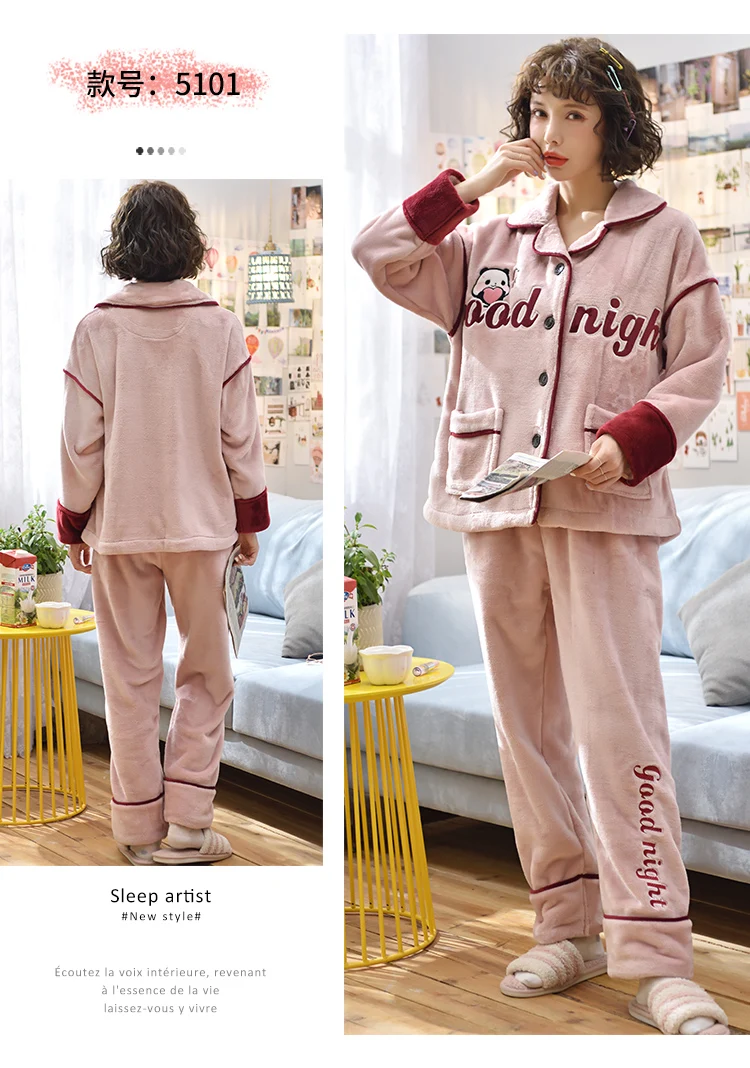 Winter Flannel Pyjamas Women Pajamas Sets Warm Long Sleeve Sleepwear Pijama Mujer Winter Female Night suit Homewear Pyjamas