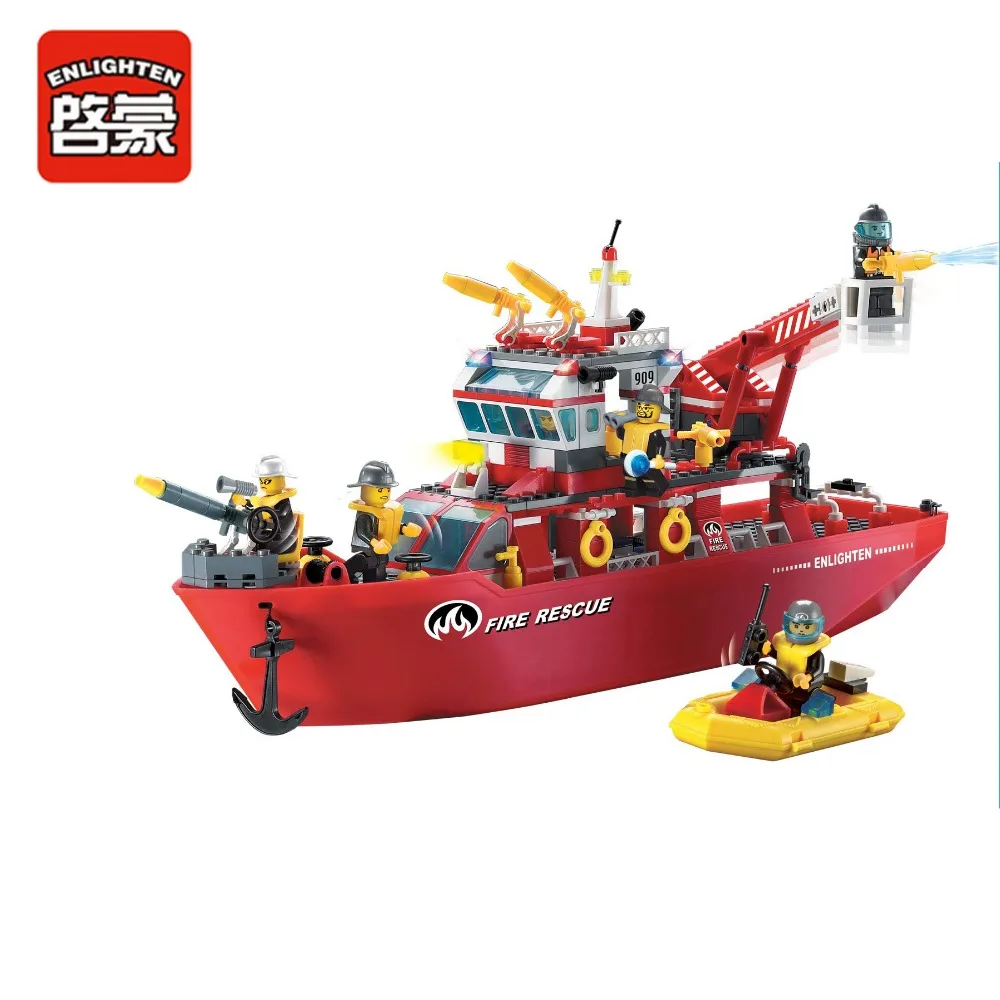 

ENLIGHTEN 359Pcs City Police Fire Rescue Boat Crane Ship Model Building Blocks LegoINGs Bricks Toys for Children Christmas Gifts