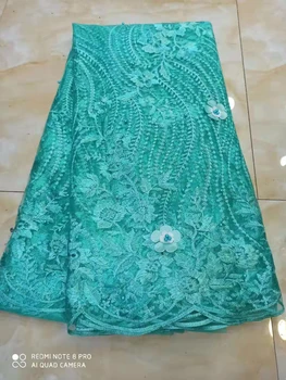 

African Lace Fabric 2019 High Quality Lace TEAL Bridal Lace Fabric with Beaded Nigerian Tulle Mesh Lace Fabrics
