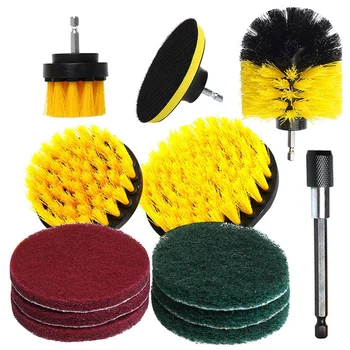 

12Pcs Electric Drill Brush Cleaning Brush with Sponge and Extend Attachment Tile Grout Power Scrubber Tub Cleaning Brush