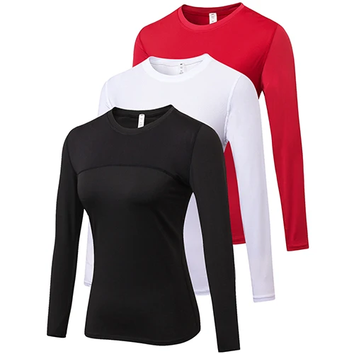 black white red Компрессионная футболка с круглым вырезом и длинными рукавами Yuerlian US Local, 3 шт - Цвет: black white red