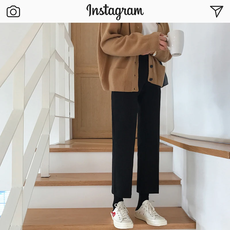 

2019 High Waist Suit Wide Leg Pants Woman Easy Student Leisure Time Nine Part Directly Canister Cec Pants