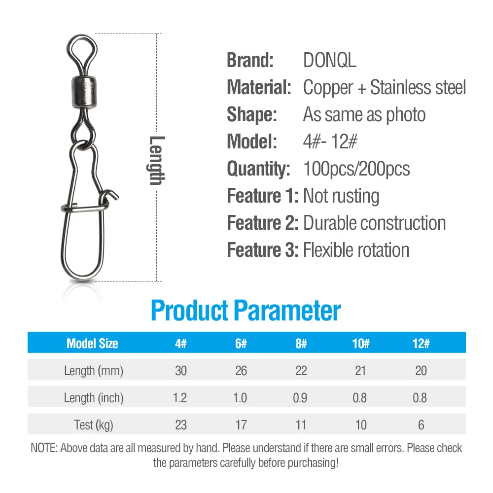 DONQL 100200Pcs Bearing Swivel Fishing Connector Snap Rolling Interlock Connector Fishhook Lure Sea Fishing Tackle Accessories主图02 (1)