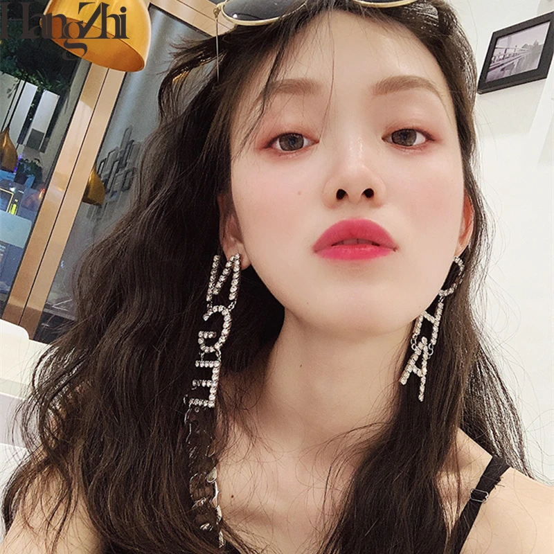 

HANGZHI 2020 New S925 Temperament Exaggerated Long Drop Earrings Full Of Letter Earring for Women Girls Jewelry Gift