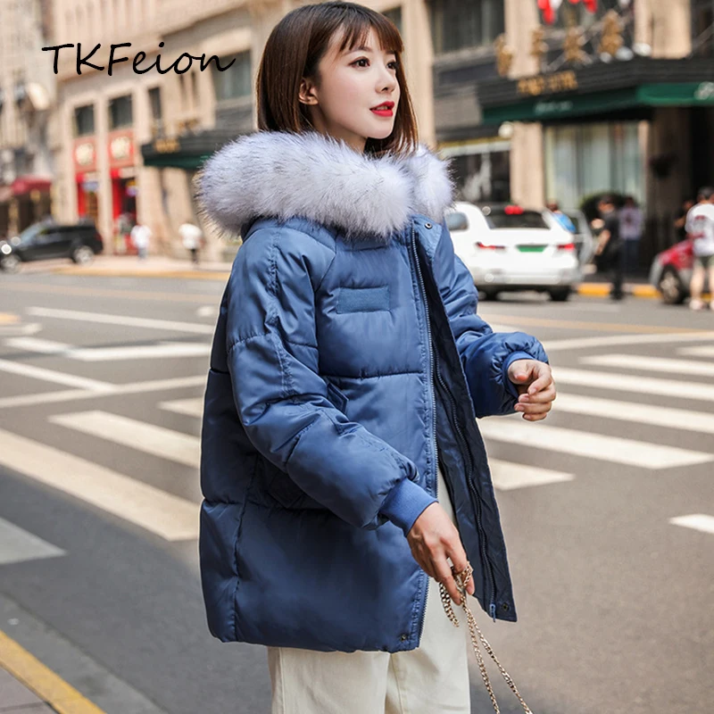 

Fashion Womens Puffer Jackets Cotton-padded Parkas 2019 New Style Female Hooded Coats Winter Warm Clothing Black,White,Blue,Red