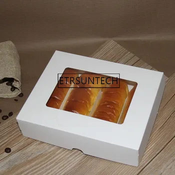 

100pcs Cake Boxes Paper Cookie Box with Clear Window Gift Box Bread Puff Box DIY Gift Baking Packaging