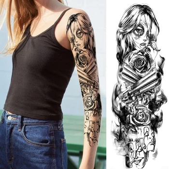 

Black Mask Pretty Girl Temporary Tattoos For Men Women Body Art Full Arm Leg Sleeve Tatoo Waterproof Fake Tattoo Stickers Sexy