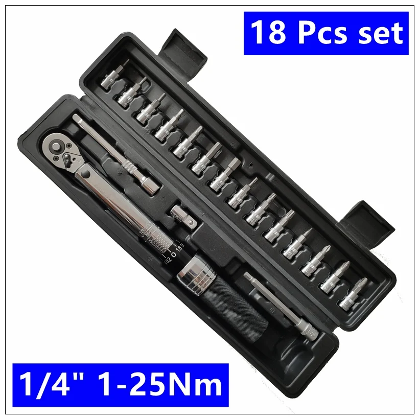 18pcs set 1-25Nm Высокоточный промышленный 1/" DR 1-25Nm предустановленный динамометрический ключ, набор инструментов для велосипеда, набор ключей для ремонта велосипеда - Цвет: 18pcs set 1-25Nm