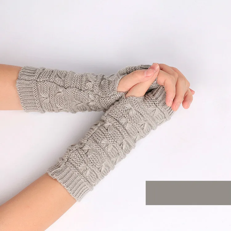 Light gray Осенние женские шерстяные теплые перчатки, зимние перчатки без пальцев, вязаные митенки на пуговицах, длинные перчатки, велосипедные перчатки - Цвет: Light gray