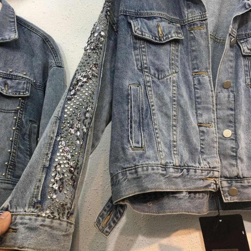 Винтажные бриллианты в Корейском стиле для мальчиков Chaqueta Mujer; сезон осень; Новинка; Модные свободные повседневные женские джинсовые куртки; короткие пальто