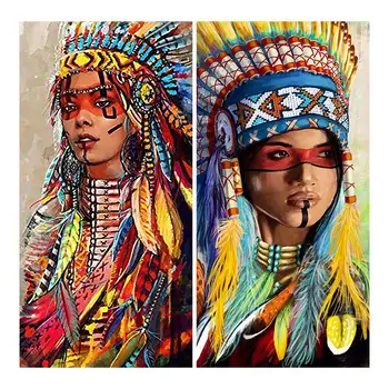 

Women Diamond Painting Round Full Drill Portrait Nouveaute DIY Mosaic Embroidery 5D Cross Stitch Feather Headdress Decoration