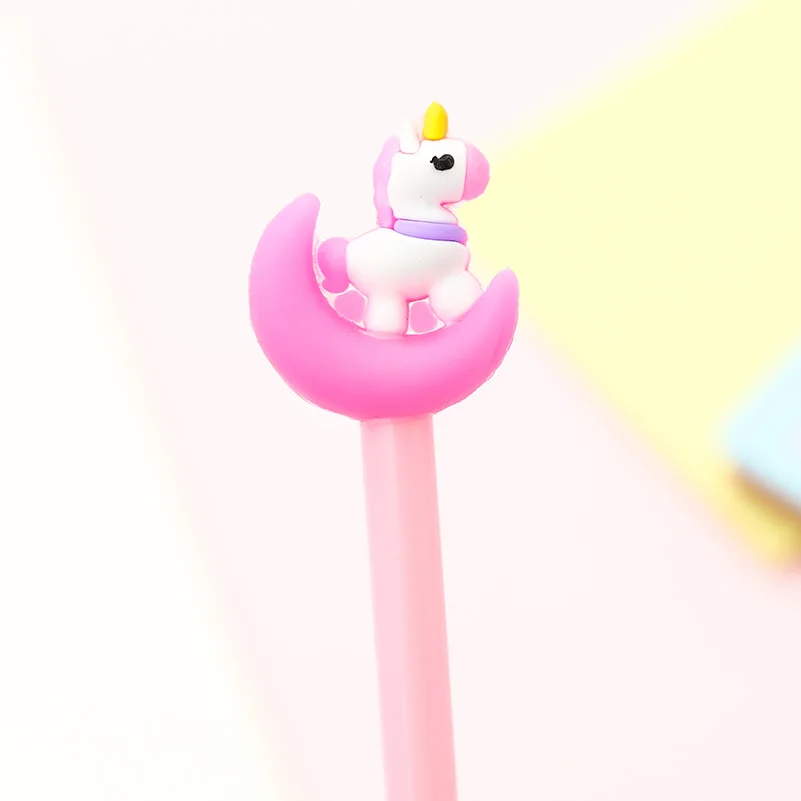 pink 1pc Korean Kawaii Cute Moon Unicorn Gel Pens Funny Animal Blue Ink Stationery Fun Cool Fancy Roller Ball Pen Art School Thing Gift - Color: pink 1pc