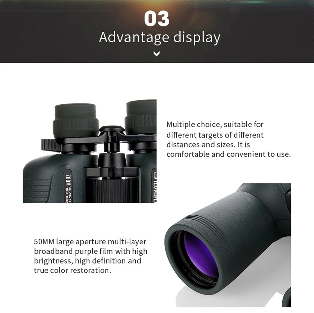 10-30X50 бинокль высокий мощный телескоп HD свет ночного видения Bak4 призма профессиональный зум мощность ful для охоты наблюдения за птицами