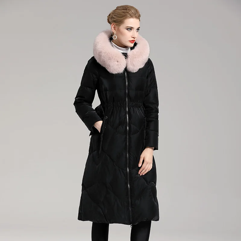 winter new down jacket women's fashion temperament slim 90 down medium length large wool collar coat thickened 408