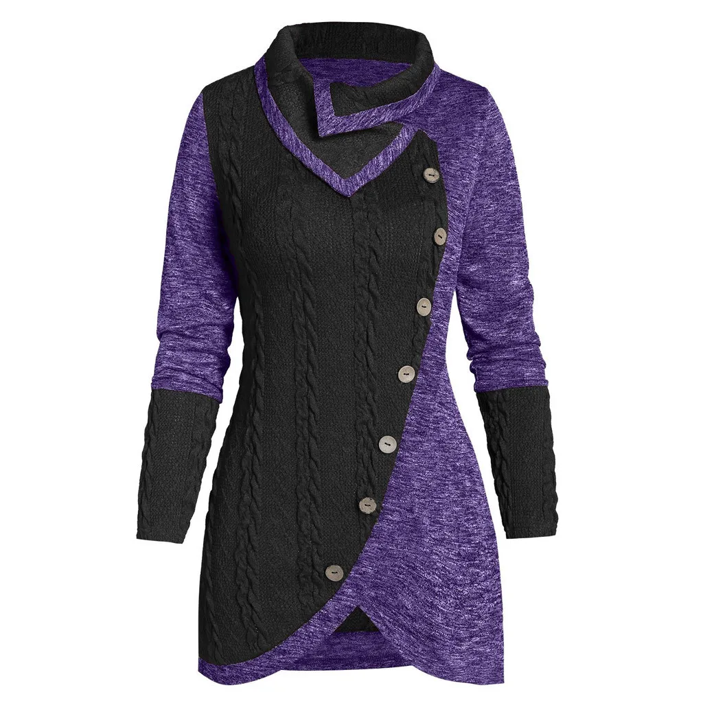 Womail размера плюс L-L5 Асимметричный пуловер с пуговицами, повседневный зимний модный вязаный свитер, топы для женщин, топ - Цвет: PP