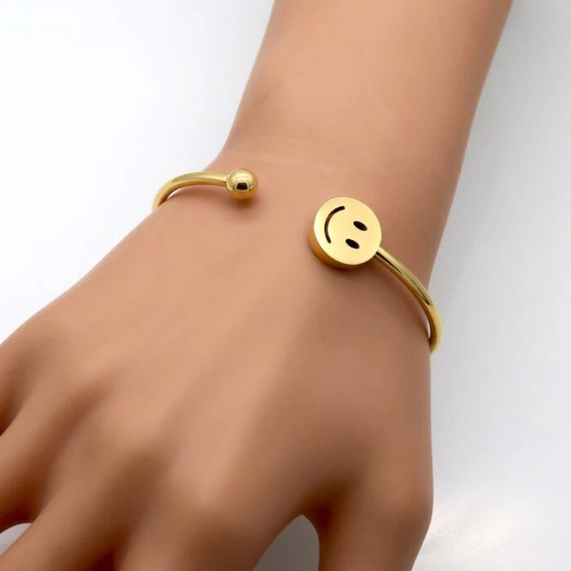 

New Design Luxury Smile Face Cuff Bracelets & Bangles For Women Wedding Party Stainless Steel Jewelry Gift Dropshipping