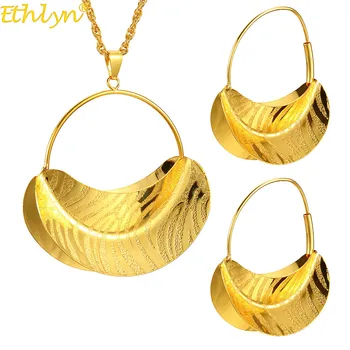 

Ethlyn Fashion Ethnic Jewelry Sets Gold Color Necklace Earrings Pendant for Women Girls Kenya African Engagement Party Gift S330