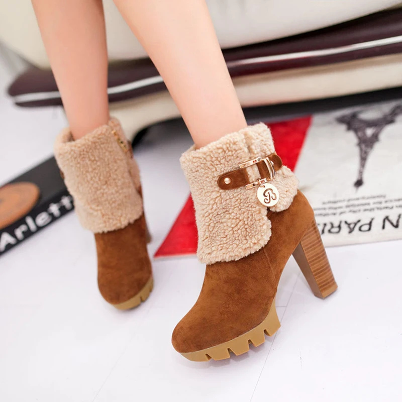 Busy Girl Elegant Chelsea Ankle Boots Zip Suede Shoes Thick Heels Women Camel 35-43 | Обувь