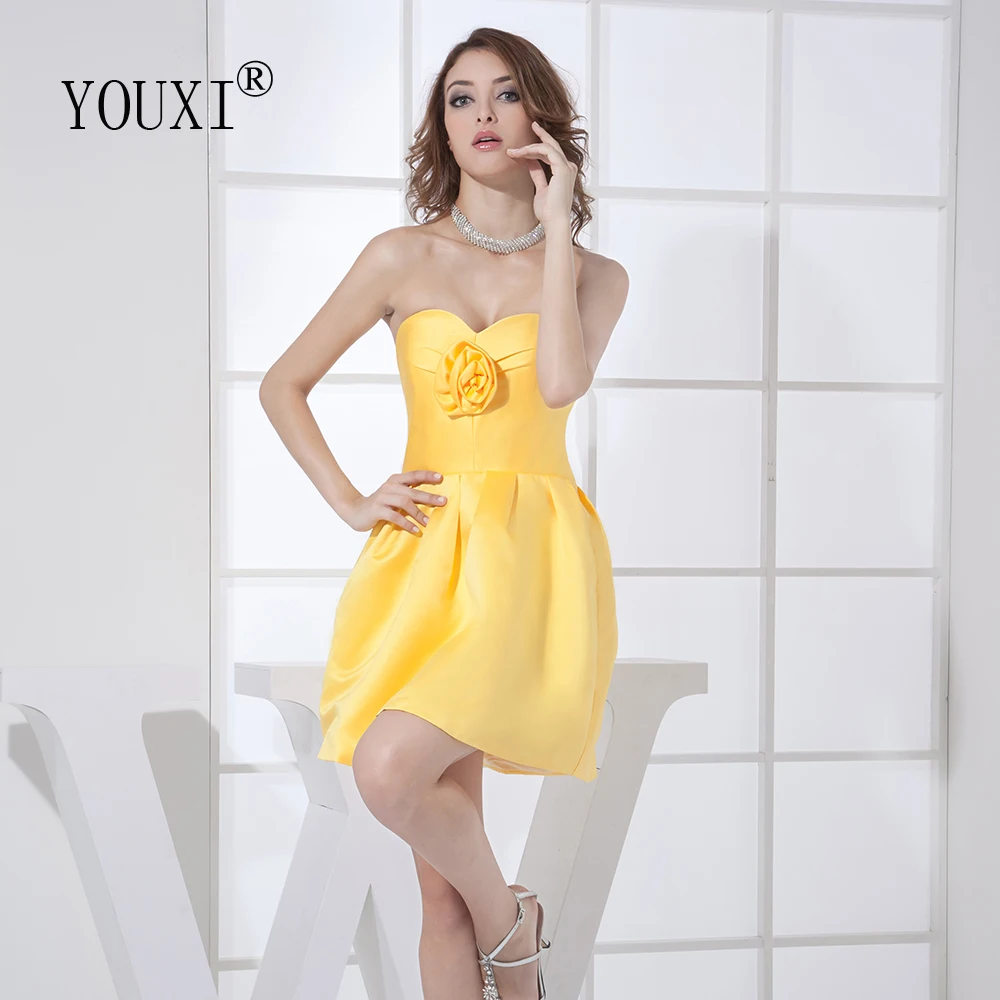 

Yellow Prom Dresses Short with Pockets Sexy Sweetheart Graduation Homecoming Dress vestidos de fiesta