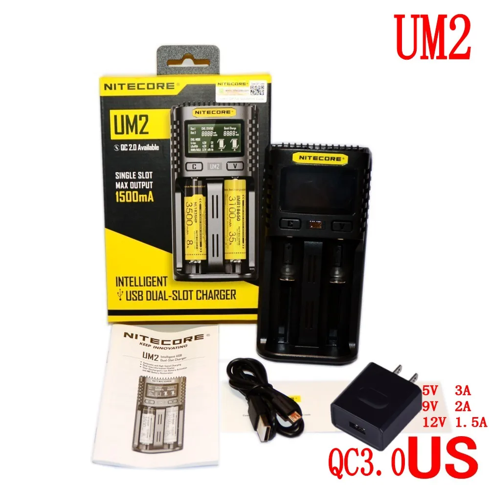 NITECORE UM2 UM4 автоматическое универсальное быстрое зарядное устройство интеллектуальное USB Двухслотовое зарядное устройство ЖК-дисплей литий-ионный IMR аккумулятор 18650 21700 - Цвет: UM2 US