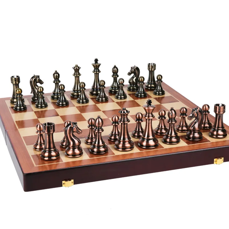 DFJU Conjunto de xadrez real, peças de xadrez de bronze, 30 x 30 cm, com  tabuleiro de xadrez dobrável magnético, presente casual de jogo 3D para  ideias de crianças e adultos, presentes (