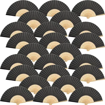 

Hand Held Fans Silk Bamboo Folding Fans Handheld Folded Fan For Church Wedding Gift, Party Favors, Diy Decoration (Black, 24 Pac