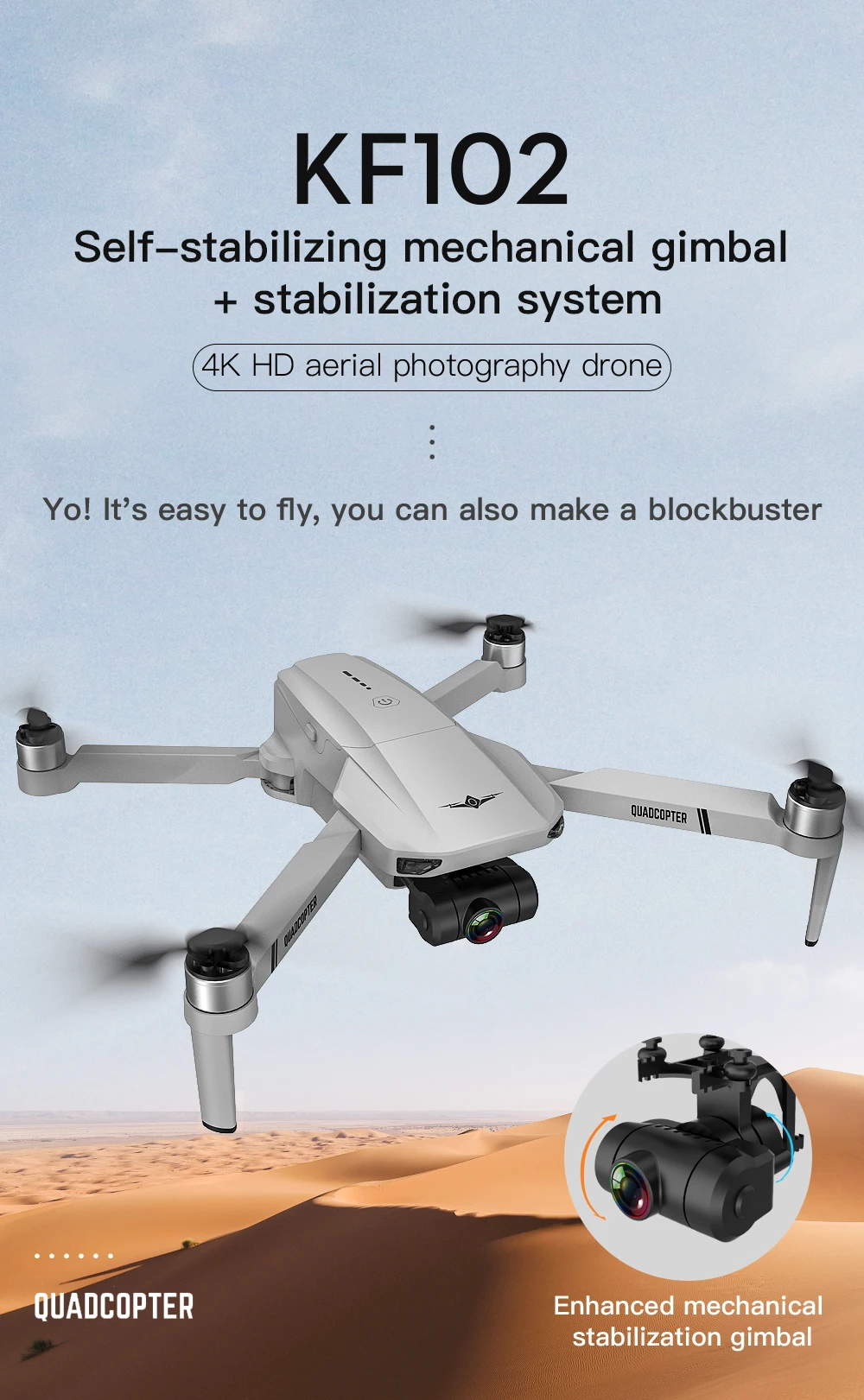 KF102 MAX Drone, KFIO2 Self-stabilizing mechanical gimbal stabilization system 4K HD