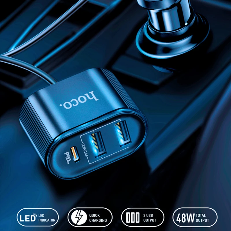 Hoco usb быстрое автомобильное зарядное устройство smart IC 3usb type-C PD QC 3,0 5V 5.4A автомобильное USB зарядное устройство адаптер Автомобильное зарядное устройство для Xiao mi samsung iphone