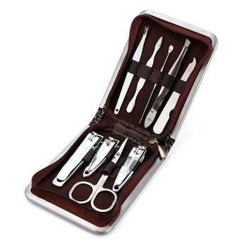 

9Pcs Manicure Nail Clippers Pedicure Set Portable Travel Hygiene Kit Stainless Steel Nail Cutter Trimmer Ear Pick Grooming Set