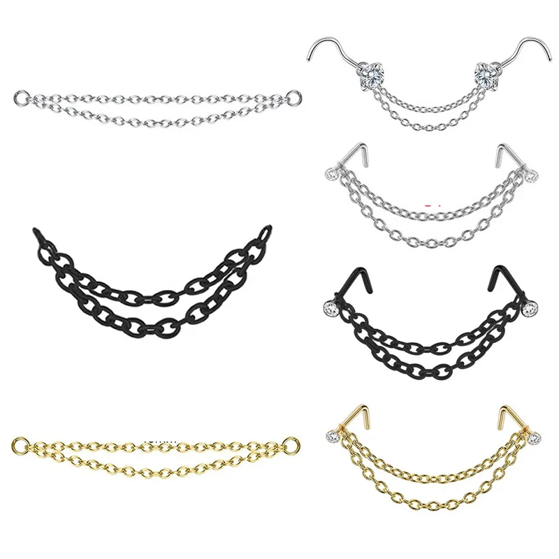 10pcs Double Nose Piercing Chain for Nostril Earring | Украшения и аксессуары