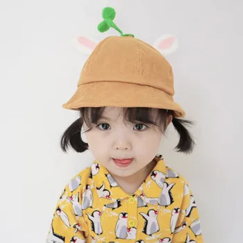 

Autumn Winter Baby Kids Boys Girl Hats Bucket Hats With Rabbit Ear Design Children Caps Reversible Casual Fisherman Hat hot