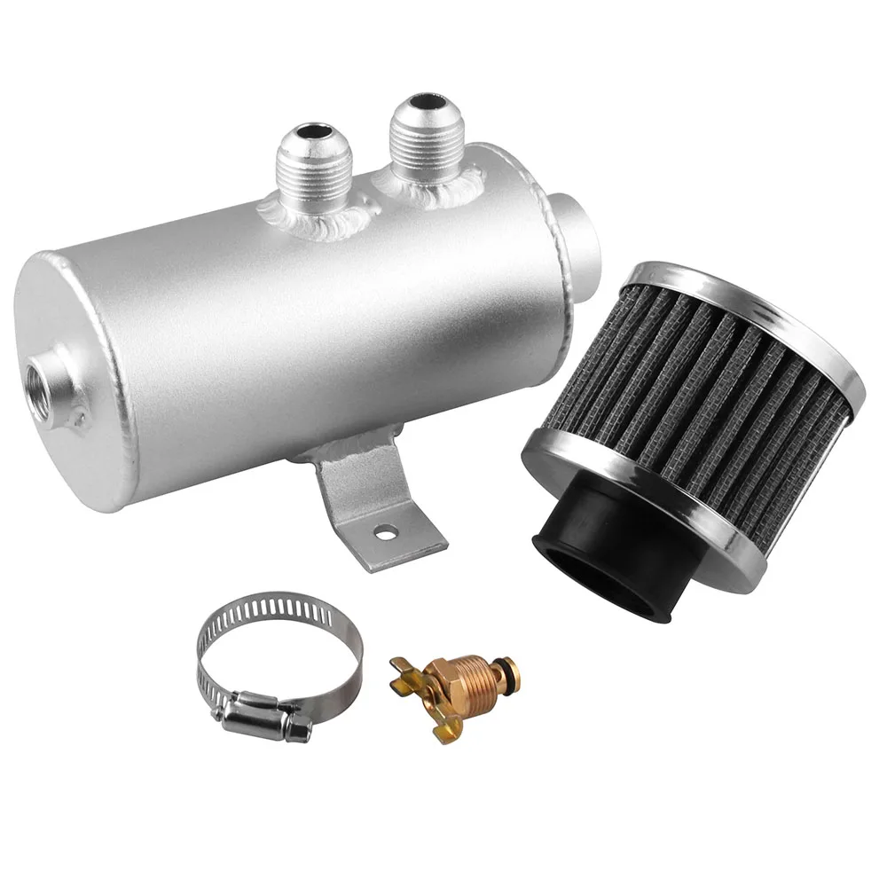 Oil Catch Can Tank with Breather Filter Aluminium 10 AN Round 0.75L