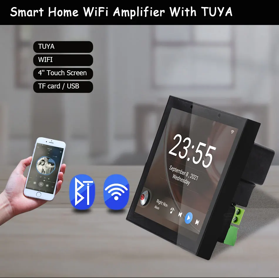 4inch Smart TUYA WiFi Wall Amplifier Audio Music Audio Android 8.1 System Bluetooth Amp Home Theater Stereo Support Tuya USB TF bluetooth speaker amplifier