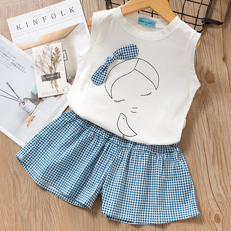 az333 white Комплект для девочек из 2 предметов Bear Leader, летняя модная футболка без рукавов+ повседневные штаны - Цвет: az333 white