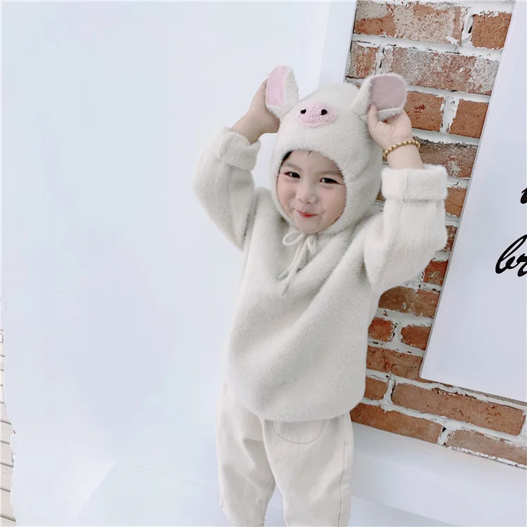 

Hair Day Childrenswear 2019 Autumn And Winter CHILDREN'S Sweater Cartoon Frog Chicken Pigskin Mink Cashmere Sweater