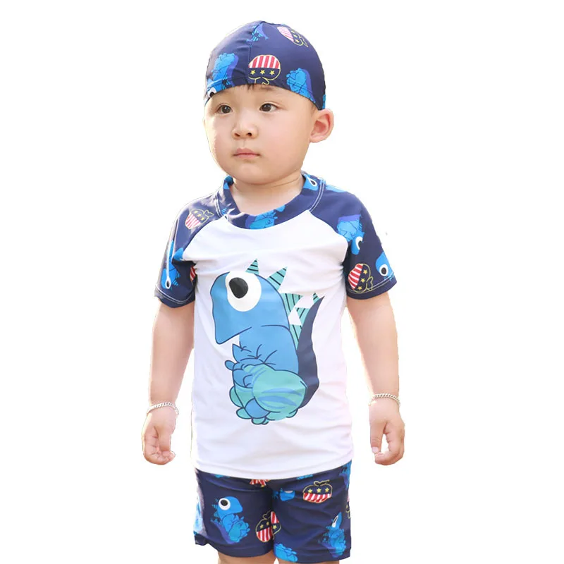 Boy Baby Swimwear Dinosaur Swimming Suit for Boys Short Sleeves Toddler Kids Children's Swimwear Beach Clothes Bathing Suit 3pcs