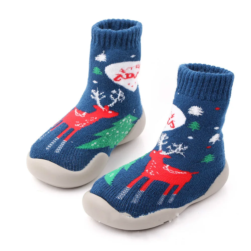 Fashion Baby Girls Boys Cute Cartoon Non-slip Cotton Toddler Floor Socks Christmas Pattern First Walker Shoes for Newborns